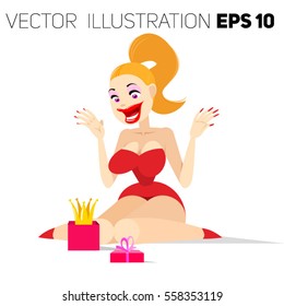 cartoon girl is happy gift of the crown
