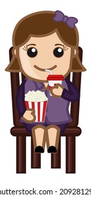 Cartoon Girl Having Pop Corn and Cold Drink