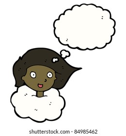 Cartoon-Mädchen mit Kopf in Wolken
