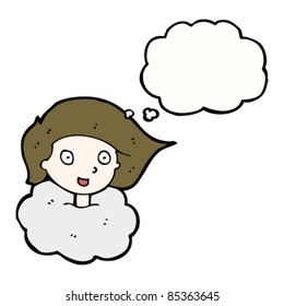 cartoon girl with head in clouds