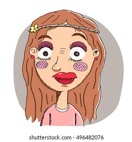 Cartoon Girl With Heavy Makeup.