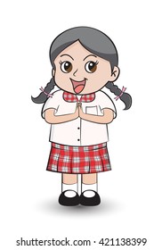 Cartoon girl hello thai style vector illustration