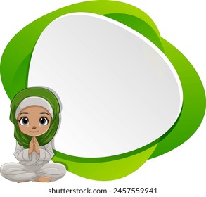 Cartoon girl in hijab with blank speech bubble