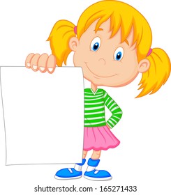 Cartoon girl holding blank paper