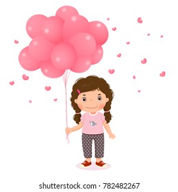 Cartoon girl holding pink balloons