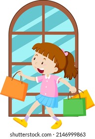 Cartoon girl holding shopping bag  illustration