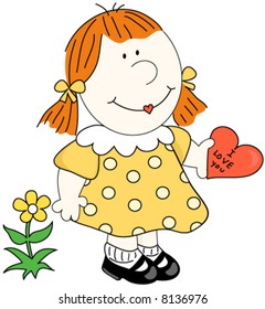 Cartoon girl with "I love You" heart.