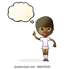 cartoon girl with idea with thought bubble