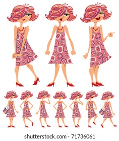 Cartoon girl illustrations set in different poses and emotion expressions.