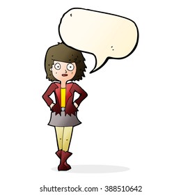 cartoon girl in jacket with speech bubble