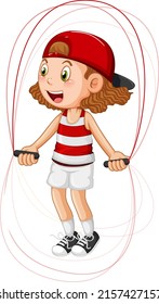 Cartoon girl jumping rope illustration