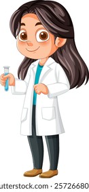 Cartoon girl in lab coat holding test tube