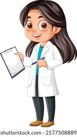 Cartoon girl in lab coat holding clipboard
