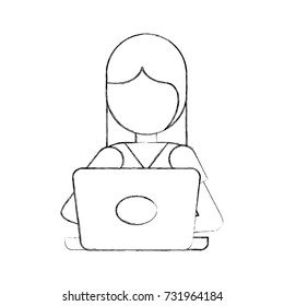 cartoon girl with laptop programming working