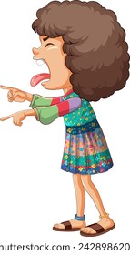 Cartoon girl laughing and pointing to the side.