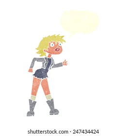 cartoon girl in leather jacket with speech bubble