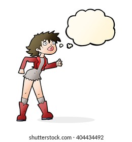 cartoon girl in leather jacket with thought bubble