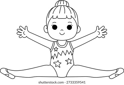 Cartoon girl in leotard doing a split gymnastics