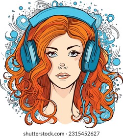 Cartoon girl listening to music, Tshirt design