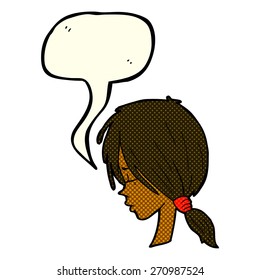 cartoon girl looking thoughtful with speech bubble