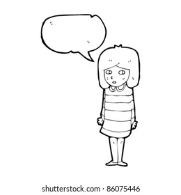 cartoon girl looking worried with speech bubble