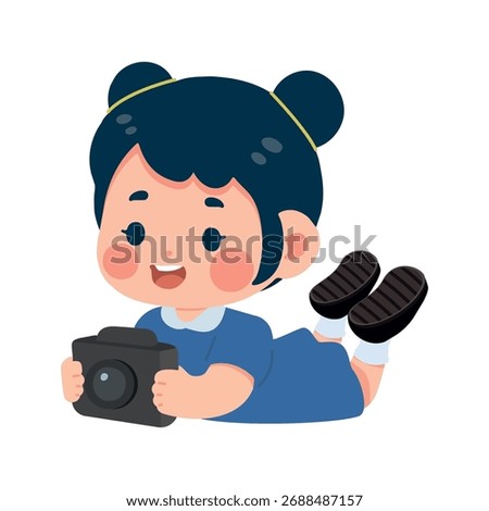 Cartoon Girl Lying Down Taking Photo kid