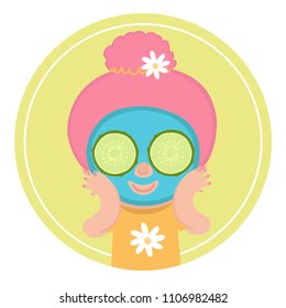 Cartoon girl make mask with cucumbers. Vector skincare cosmetic illustration Eps 10