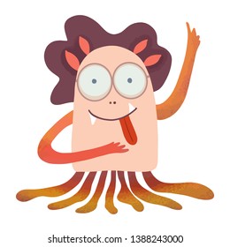 cartoon girl monstrik with language, fantasy fictional illustration on children's themes for open, children's books, t-shirts, greetings, children's toys.