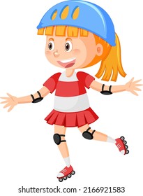 Cartoon girl on inline skates  illustration