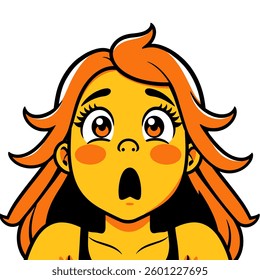 A cartoon girl with orange hair and wide eyes, expressing extreme surprise or shock with an open mouth
