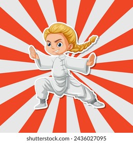 Cartoon girl performing martial arts stance.
