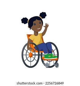 Cartoon girl with physical disability on wheelchair illustration. Girl on wheelchair. Disability, health, accessibility concept