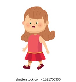 cartoon girl with pink dress icon over white background, colorful design, vector illustration