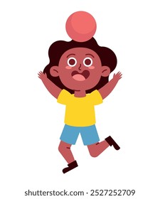cartoon girl playing ball isolated