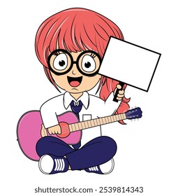 Cartoon Girl Playing Guitar Illustration