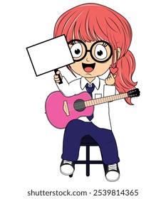 Cartoon Girl Playing Guitar Illustration