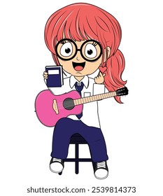 Cartoon Girl Playing Guitar Illustration