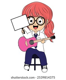 Cartoon Girl Playing Guitar Illustration