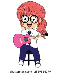 Cartoon Girl Playing Guitar Illustration