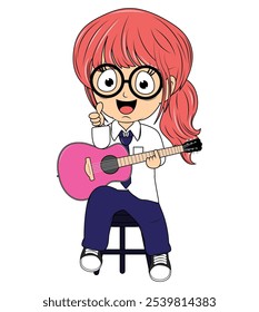 Cartoon Girl Playing Guitar Illustration