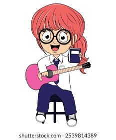 Cartoon Girl Playing Guitar Illustration