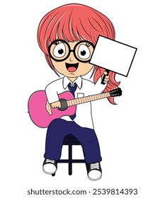 Cartoon Girl Playing Guitar Illustration