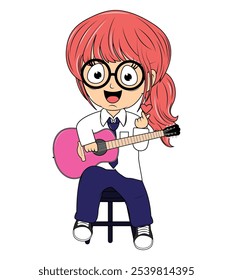 Cartoon Girl Playing Guitar Illustration