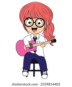 Cartoon Girl Playing Guitar Illustration