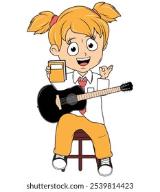 Cartoon Girl Playing Guitar Illustration