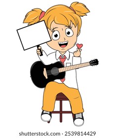 Cartoon Girl Playing Guitar Illustration