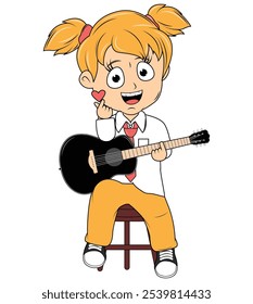 Cartoon Girl Playing Guitar Illustration