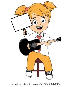 Cartoon Girl Playing Guitar Illustration