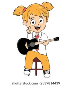 Cartoon Girl Playing Guitar Illustration