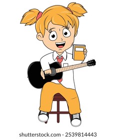 Cartoon Girl Playing Guitar Illustration